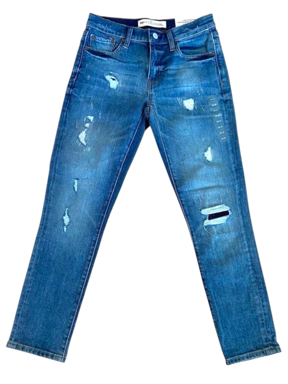 Gap Best Girlfriend jeans NWT blue ripped distressed stretchy denim mid rise 24